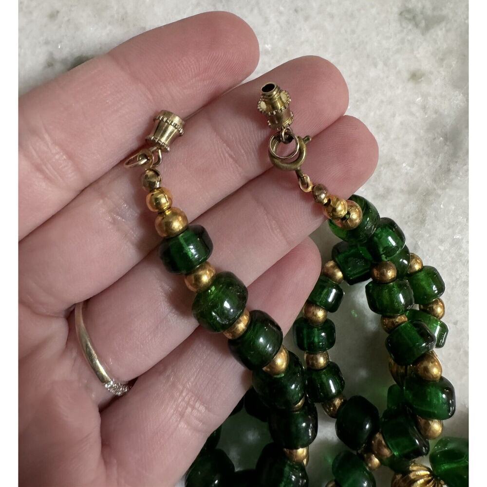 Vintage Green Glass Beaded Necklace Malachite Bead 32in Barrel Clasp - Picture 10 of 14